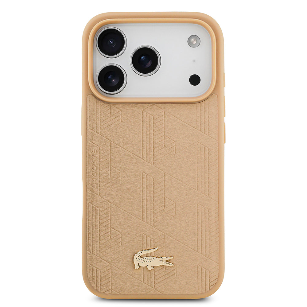 iPhone 17 Pro Kılıf Lacoste Orjinal Lisanslı M-safe Şarj Özellikli PU Deri Tasarımlı Karışık Monogram Desenli Kapak