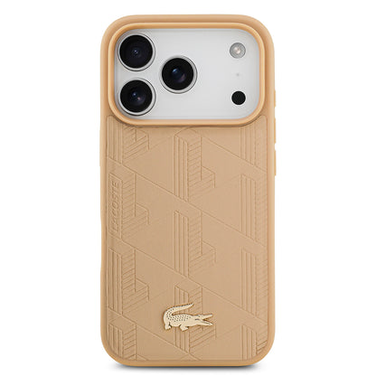iPhone 17 Pro Kılıf Lacoste Orjinal Lisanslı M-safe Şarj Özellikli PU Deri Tasarımlı Karışık Monogram Desenli Kapak