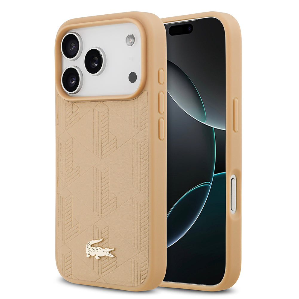 iPhone 17 Pro Kılıf Lacoste Orjinal Lisanslı M-safe Şarj Özellikli PU Deri Tasarımlı Karışık Monogram Desenli Kapak