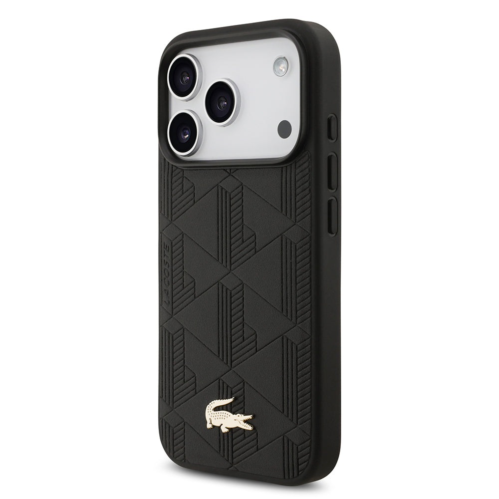iPhone 17 Pro Kılıf Lacoste Orjinal Lisanslı M-safe Şarj Özellikli PU Deri Tasarımlı Karışık Monogram Desenli Kapak