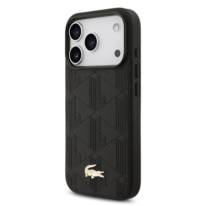 iPhone 17 Pro Kılıf Lacoste Orjinal Lisanslı M-safe Şarj Özellikli PU Deri Tasarımlı Karışık Monogram Desenli Kapak