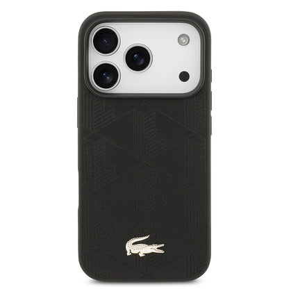 iPhone 17 Pro Kılıf Lacoste Orjinal Lisanslı M-safe Şarj Özellikli PU Deri Tasarımlı Karışık Monogram Desenli Kapak
