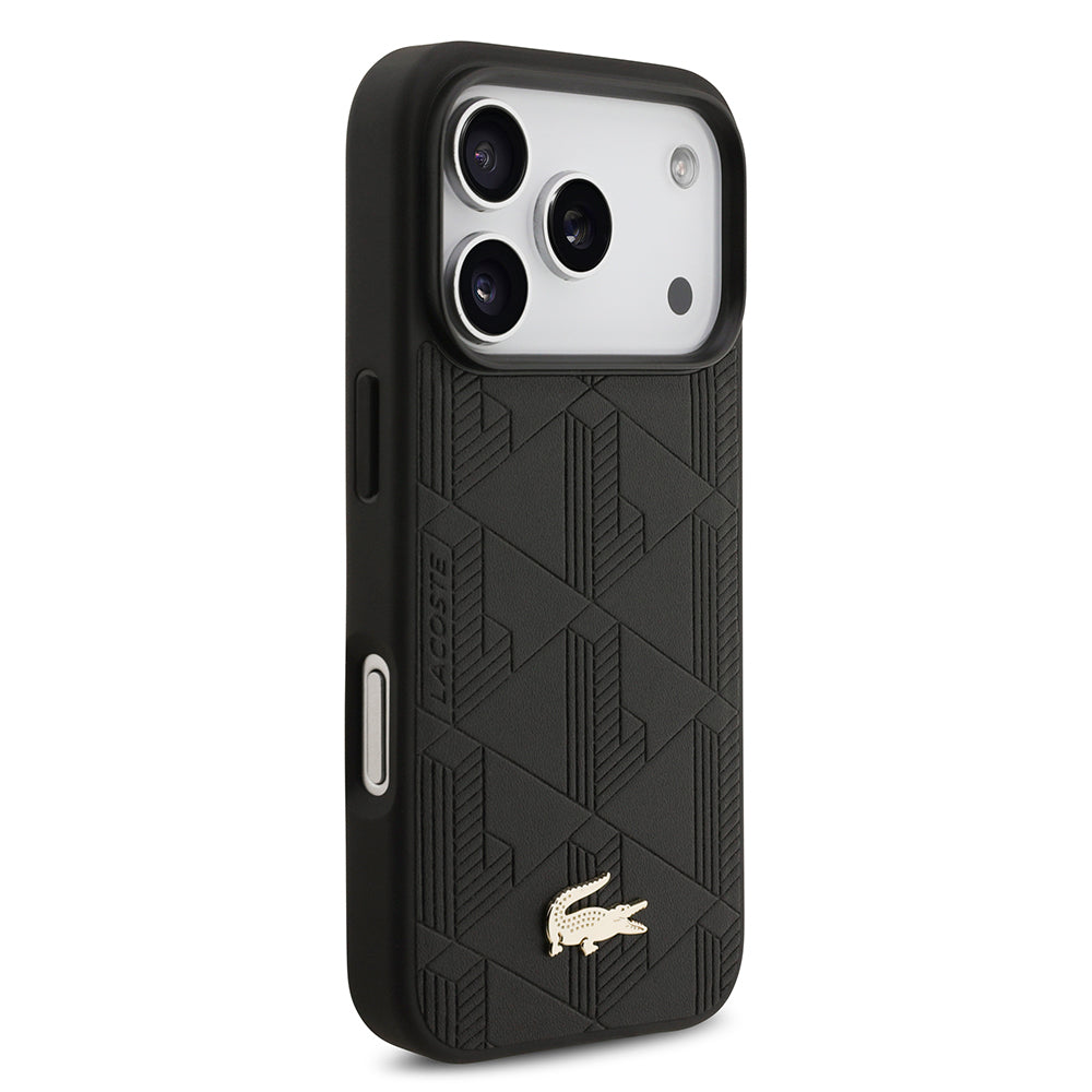 iPhone 17 Pro Kılıf Lacoste Orjinal Lisanslı M-safe Şarj Özellikli PU Deri Tasarımlı Karışık Monogram Desenli Kapak