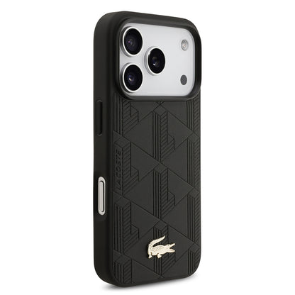 iPhone 17 Pro Kılıf Lacoste Orjinal Lisanslı M-safe Şarj Özellikli PU Deri Tasarımlı Karışık Monogram Desenli Kapak