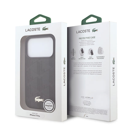 iPhone 17 Pro Kılıf Lacoste Orjinal Lisanslı M-safe Şarj Özellikli PU Deri Tasarımlı Karışık Monogram Desenli Kapak