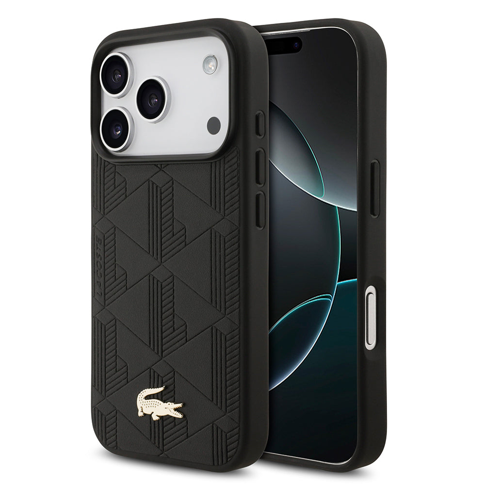 iPhone 17 Pro Kılıf Lacoste Orjinal Lisanslı M-safe Şarj Özellikli PU Deri Tasarımlı Karışık Monogram Desenli Kapak
