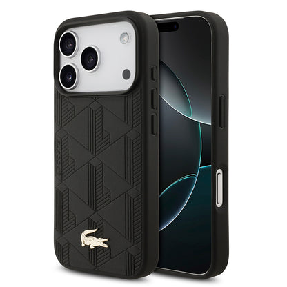 iPhone 17 Pro Kılıf Lacoste Orjinal Lisanslı M-safe Şarj Özellikli PU Deri Tasarımlı Karışık Monogram Desenli Kapak