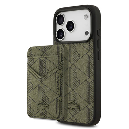 Apple iPhone 17 Pro Kılıf Lacoste Orjinal Lisanslı M-safe Şarj Özellikli PU Deri Tasarımlı Kartlıklı Karışık Monogram Desenli Kapak
