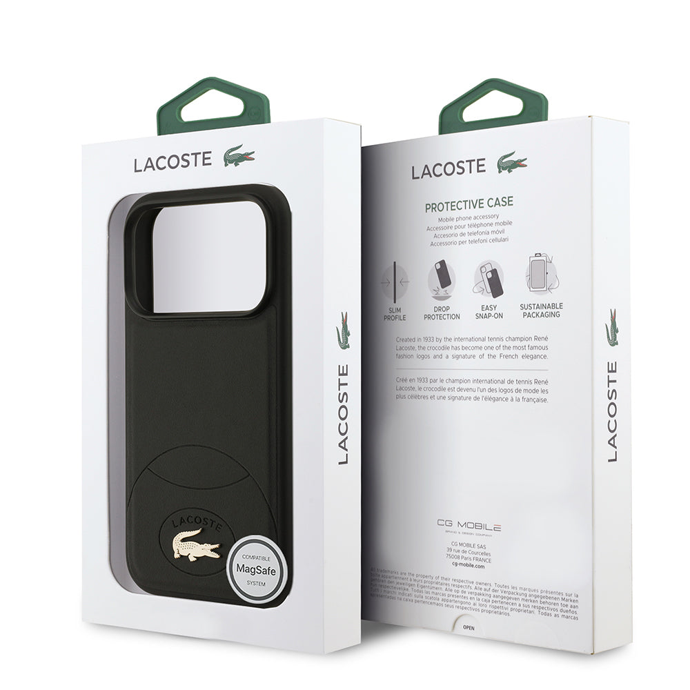 iPhone 17 Pro Kılıf Lacoste Orjinal Lisanslı M-safe Şarj Özellikli PU Deri Tasarımlı Metal Logolu Kapak