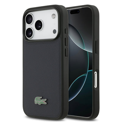 Apple iPhone 17 Pro Kılıf Lacoste Orjinal Lisanslı M-safe Şarj Özellikli PU Pike Desenli Metal Logolu Kapak