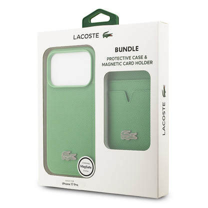 iPhone 17 Pro Kılıf Lacoste Orjinal Lisanslı M-safe Şarj Özellikli PU Pike Desenli Metal Logolu Kartlıklı Kapak