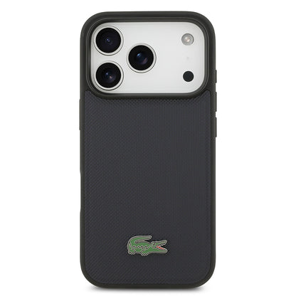iPhone 17 Pro Kılıf Lacoste Orjinal Lisanslı M-safe Şarj Özellikli PU Pike Desenli Metal Logolu Kartlıklı Kapak