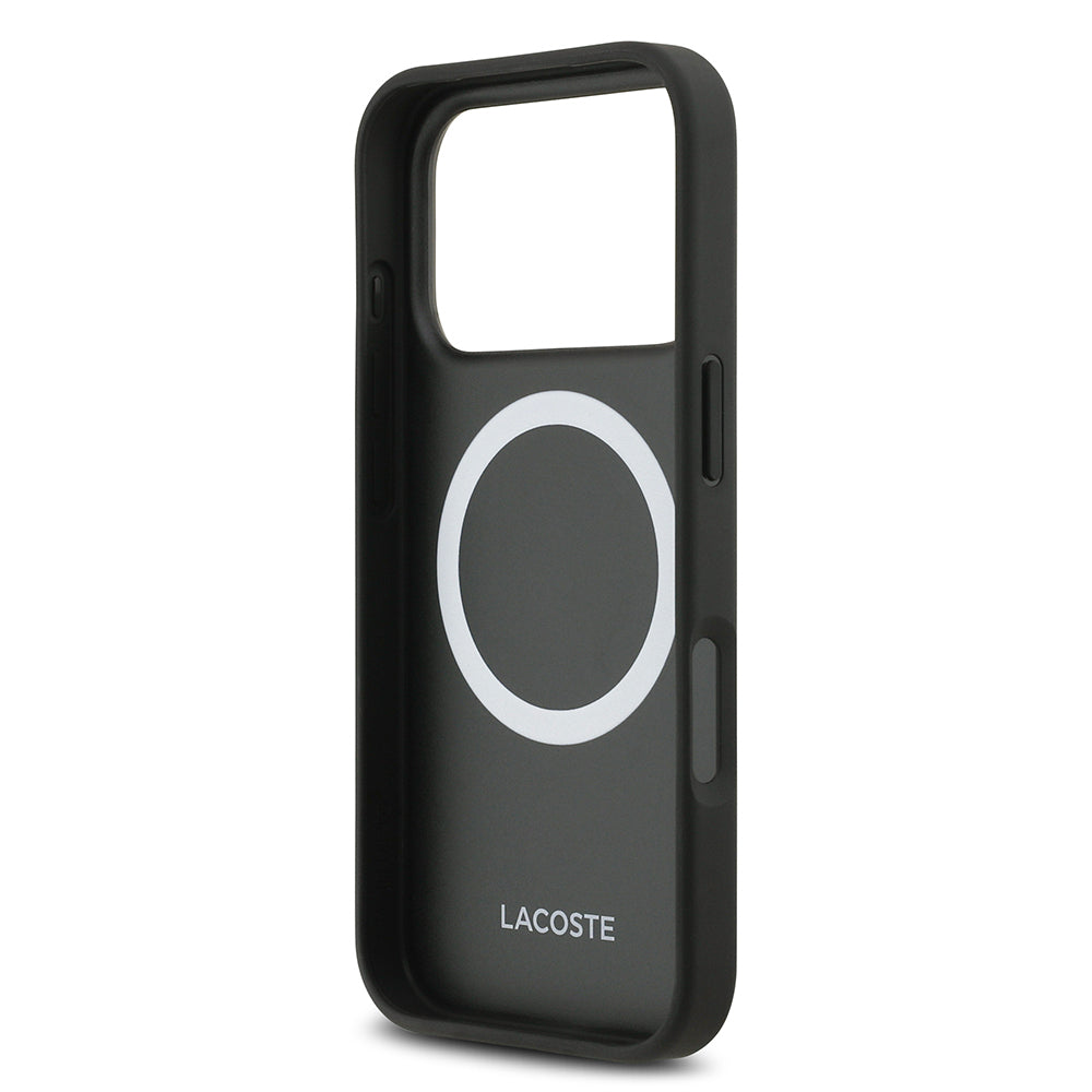 iPhone 17 Pro Kılıf Lacoste Orjinal Lisanslı M-safe Şarj Özellikli PU Pike Desenli Metal Logolu Kartlıklı Kapak