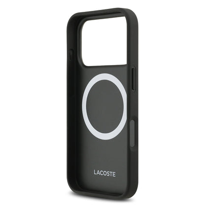 iPhone 17 Pro Kılıf Lacoste Orjinal Lisanslı M-safe Şarj Özellikli PU Pike Desenli Metal Logolu Kartlıklı Kapak