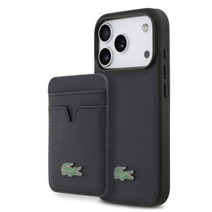 iPhone 17 Pro Kılıf Lacoste Orjinal Lisanslı M-safe Şarj Özellikli PU Pike Desenli Metal Logolu Kartlıklı Kapak