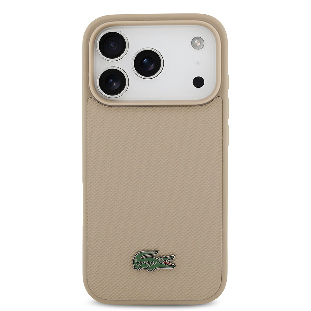 iPhone 17 Pro Kılıf Lacoste Orjinal Lisanslı M-safe Şarj Özellikli PU Pike Desenli Metal Logolu Kartlıklı Kapak