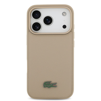 iPhone 17 Pro Kılıf Lacoste Orjinal Lisanslı M-safe Şarj Özellikli PU Pike Desenli Metal Logolu Kartlıklı Kapak