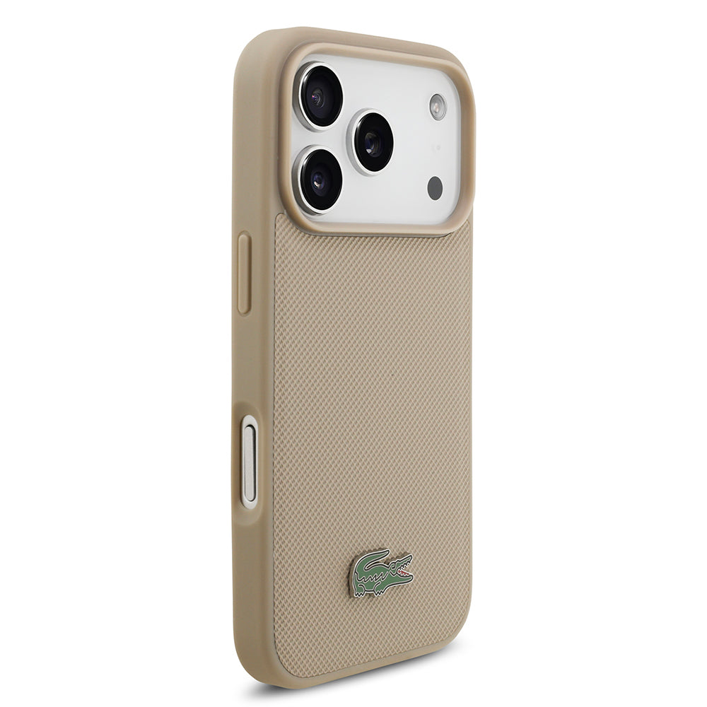 iPhone 17 Pro Kılıf Lacoste Orjinal Lisanslı M-safe Şarj Özellikli PU Pike Desenli Metal Logolu Kartlıklı Kapak