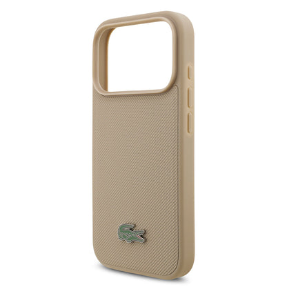 iPhone 17 Pro Kılıf Lacoste Orjinal Lisanslı M-safe Şarj Özellikli PU Pike Desenli Metal Logolu Kartlıklı Kapak