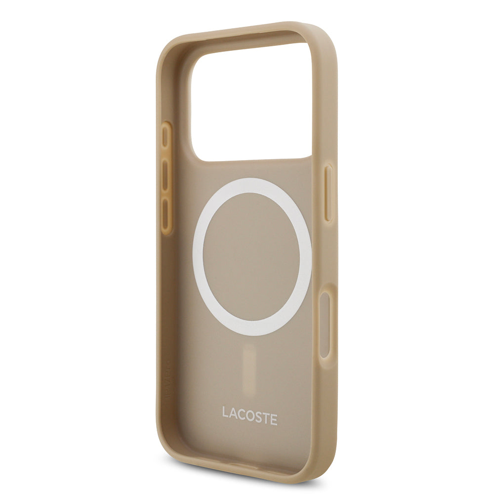 iPhone 17 Pro Kılıf Lacoste Orjinal Lisanslı M-safe Şarj Özellikli PU Pike Desenli Metal Logolu Kartlıklı Kapak