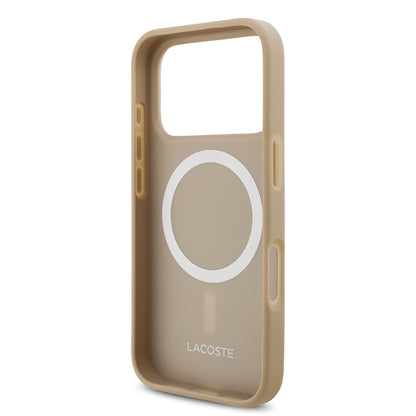 iPhone 17 Pro Kılıf Lacoste Orjinal Lisanslı M-safe Şarj Özellikli PU Pike Desenli Metal Logolu Kartlıklı Kapak