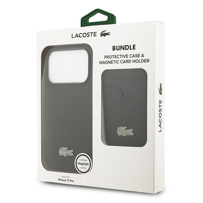 iPhone 17 Pro Kılıf Lacoste Orjinal Lisanslı M-safe Şarj Özellikli PU Pike Desenli Metal Logolu Kartlıklı Kapak