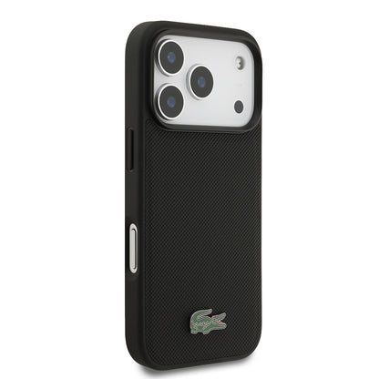 iPhone 17 Pro Kılıf Lacoste Orjinal Lisanslı M-safe Şarj Özellikli PU Pike Desenli Metal Logolu Kartlıklı Kapak