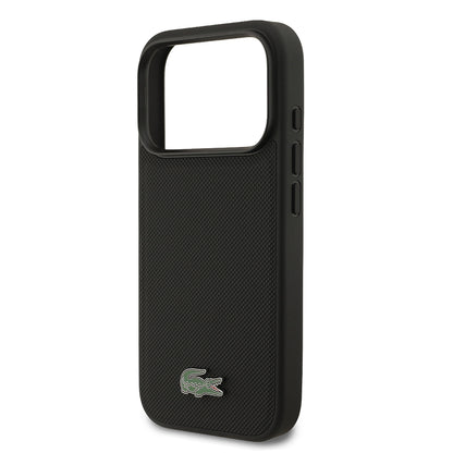 iPhone 17 Pro Kılıf Lacoste Orjinal Lisanslı M-safe Şarj Özellikli PU Pike Desenli Metal Logolu Kartlıklı Kapak
