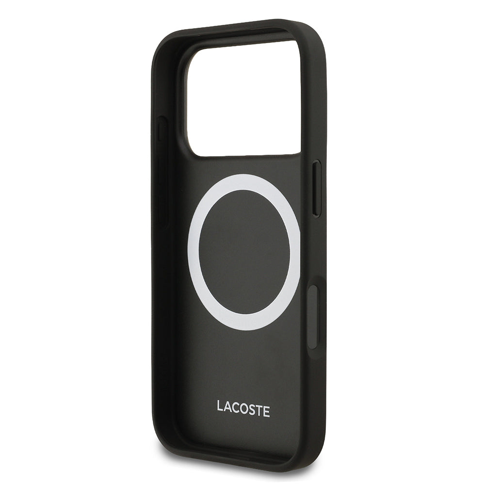 iPhone 17 Pro Kılıf Lacoste Orjinal Lisanslı M-safe Şarj Özellikli PU Pike Desenli Metal Logolu Kartlıklı Kapak