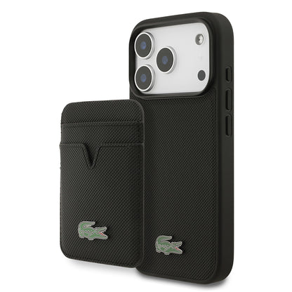 iPhone 17 Pro Kılıf Lacoste Orjinal Lisanslı M-safe Şarj Özellikli PU Pike Desenli Metal Logolu Kartlıklı Kapak