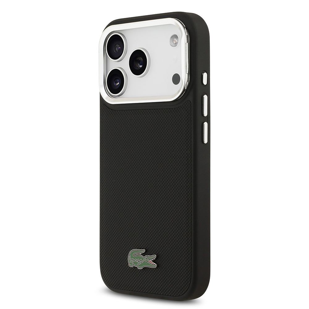 iPhone 17 Pro Kılıf Lacoste Orjinal Lisanslı M-safe Şarj Özellikli PU Pike Desenli Standlı Metal Logolu Kapak