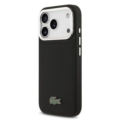 iPhone 17 Pro Kılıf Lacoste Orjinal Lisanslı M-safe Şarj Özellikli PU Pike Desenli Standlı Metal Logolu Kapak