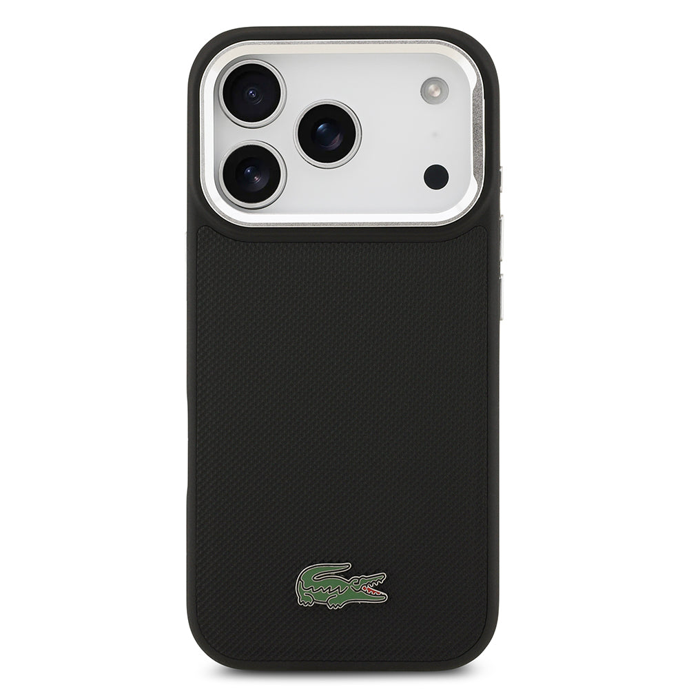 iPhone 17 Pro Kılıf Lacoste Orjinal Lisanslı M-safe Şarj Özellikli PU Pike Desenli Standlı Metal Logolu Kapak
