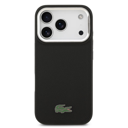iPhone 17 Pro Kılıf Lacoste Orjinal Lisanslı M-safe Şarj Özellikli PU Pike Desenli Standlı Metal Logolu Kapak