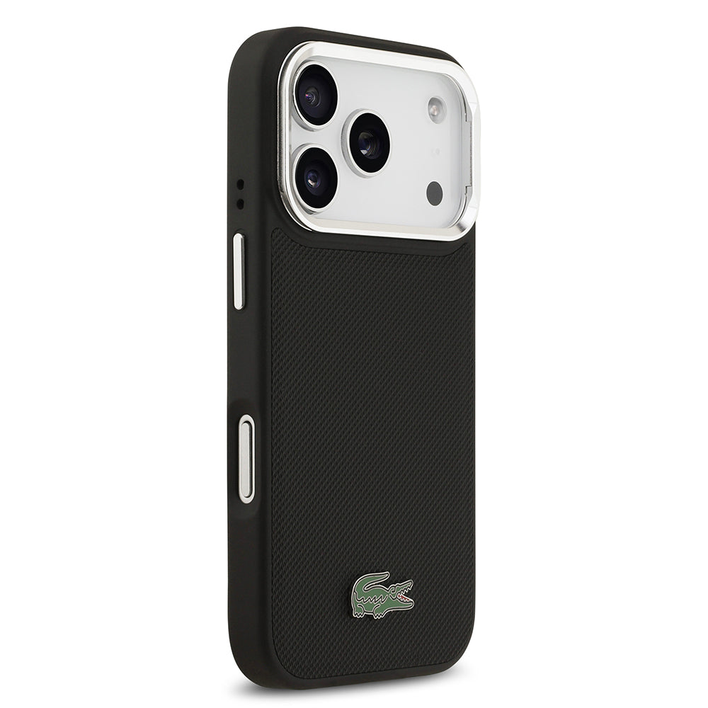 iPhone 17 Pro Kılıf Lacoste Orjinal Lisanslı M-safe Şarj Özellikli PU Pike Desenli Standlı Metal Logolu Kapak
