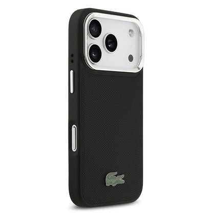 iPhone 17 Pro Kılıf Lacoste Orjinal Lisanslı M-safe Şarj Özellikli PU Pike Desenli Standlı Metal Logolu Kapak