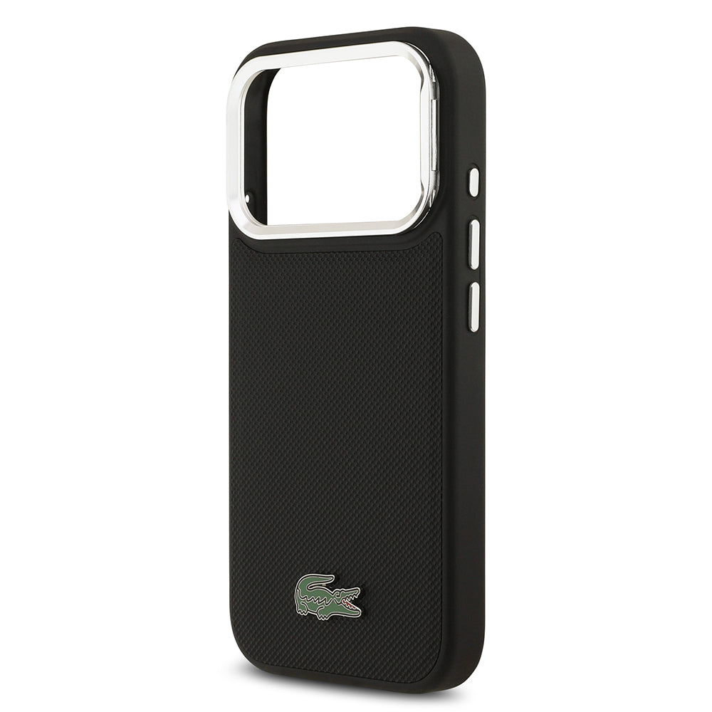 iPhone 17 Pro Kılıf Lacoste Orjinal Lisanslı M-safe Şarj Özellikli PU Pike Desenli Standlı Metal Logolu Kapak