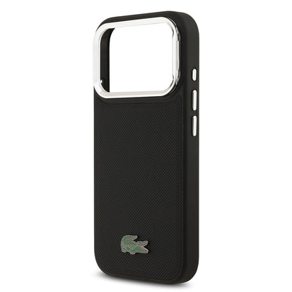 iPhone 17 Pro Kılıf Lacoste Orjinal Lisanslı M-safe Şarj Özellikli PU Pike Desenli Standlı Metal Logolu Kapak