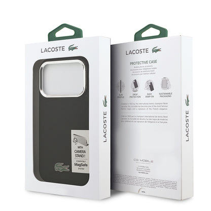 iPhone 17 Pro Kılıf Lacoste Orjinal Lisanslı M-safe Şarj Özellikli PU Pike Desenli Standlı Metal Logolu Kapak