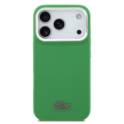 iPhone 17 Pro Kılıf Lacoste Orjinal Lisanslı M-safe Şarj Özellikli PU Pike Desenli Standlı Metal Logolu Kapak