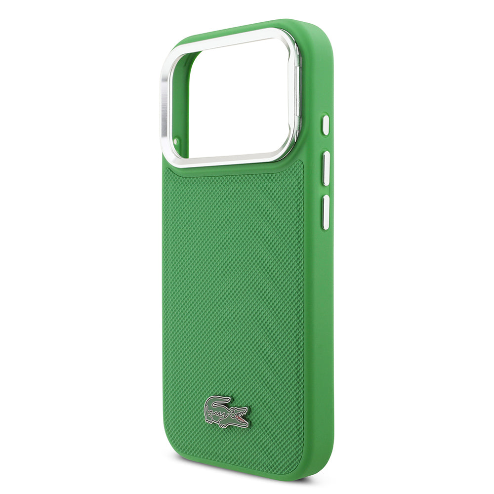iPhone 17 Pro Kılıf Lacoste Orjinal Lisanslı M-safe Şarj Özellikli PU Pike Desenli Standlı Metal Logolu Kapak