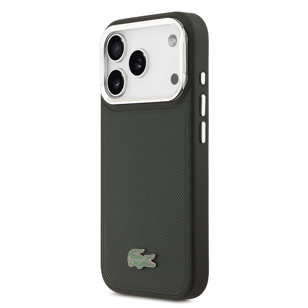 iPhone 17 Pro Kılıf Lacoste Orjinal Lisanslı M-safe Şarj Özellikli PU Pike Desenli Standlı Metal Logolu Kapak