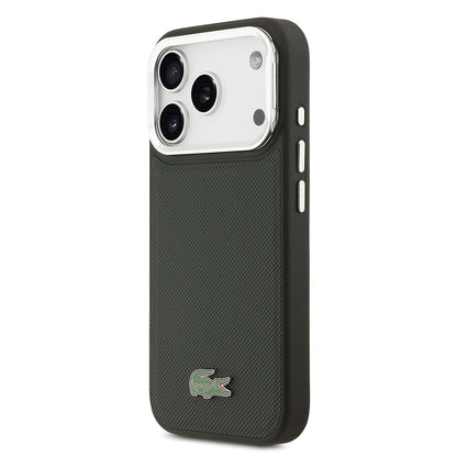 iPhone 17 Pro Kılıf Lacoste Orjinal Lisanslı M-safe Şarj Özellikli PU Pike Desenli Standlı Metal Logolu Kapak