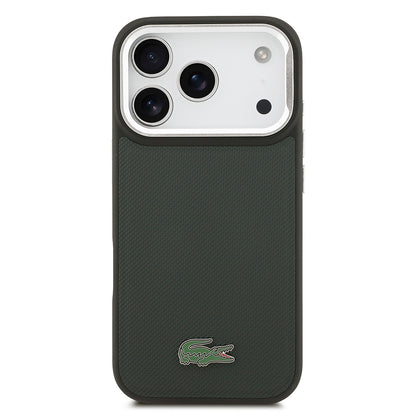 iPhone 17 Pro Kılıf Lacoste Orjinal Lisanslı M-safe Şarj Özellikli PU Pike Desenli Standlı Metal Logolu Kapak