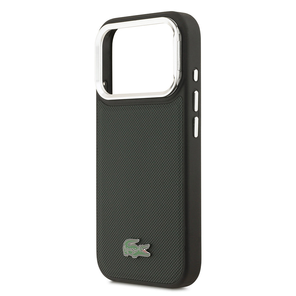 iPhone 17 Pro Kılıf Lacoste Orjinal Lisanslı M-safe Şarj Özellikli PU Pike Desenli Standlı Metal Logolu Kapak