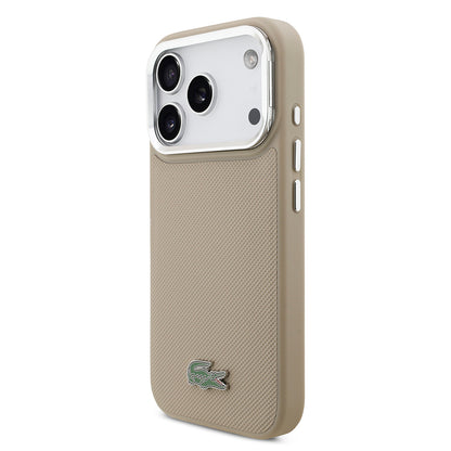 iPhone 17 Pro Kılıf Lacoste Orjinal Lisanslı M-safe Şarj Özellikli PU Pike Desenli Standlı Metal Logolu Kapak