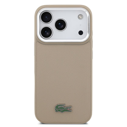 iPhone 17 Pro Kılıf Lacoste Orjinal Lisanslı M-safe Şarj Özellikli PU Pike Desenli Standlı Metal Logolu Kapak
