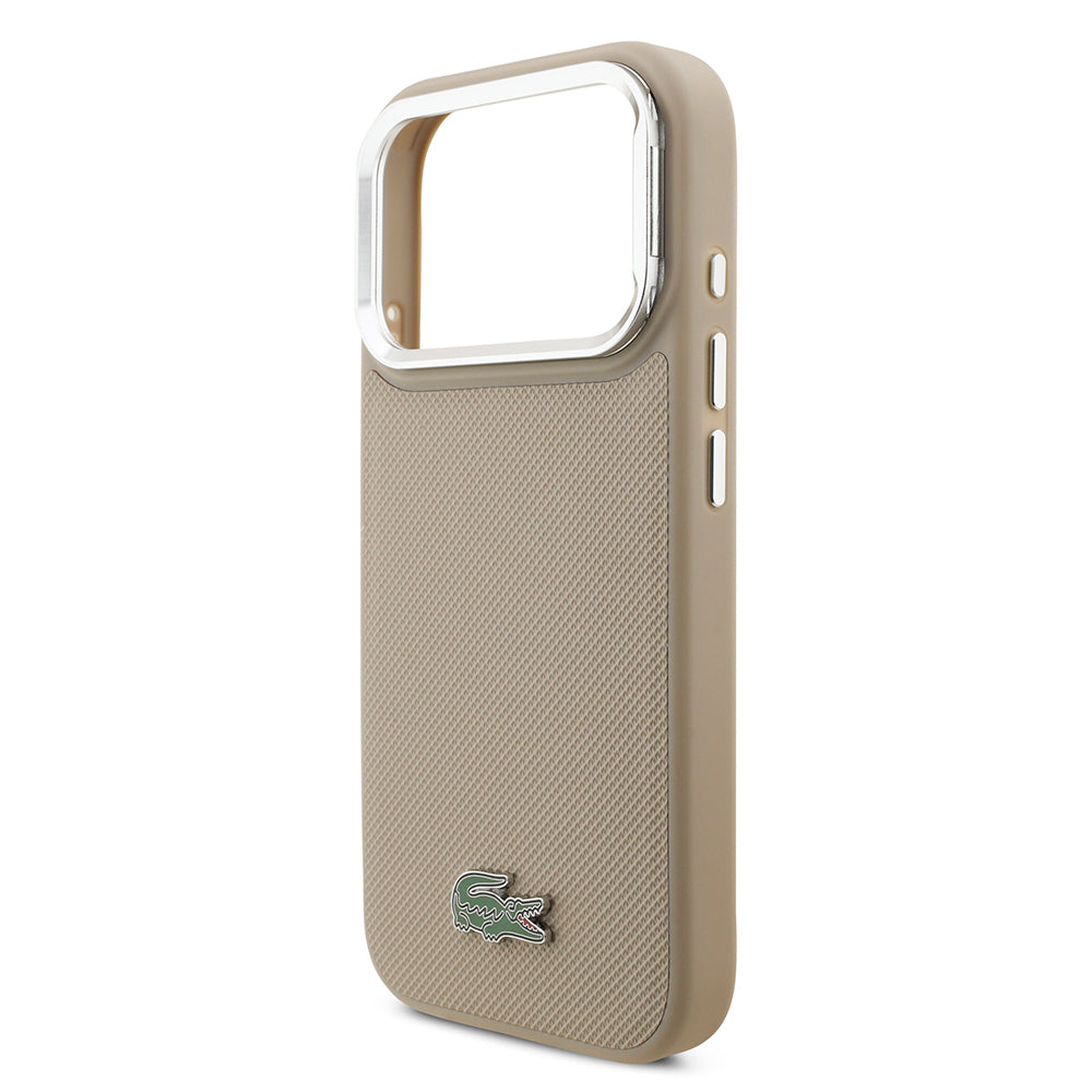 iPhone 17 Pro Kılıf Lacoste Orjinal Lisanslı M-safe Şarj Özellikli PU Pike Desenli Standlı Metal Logolu Kapak