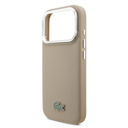 iPhone 17 Pro Kılıf Lacoste Orjinal Lisanslı M-safe Şarj Özellikli PU Pike Desenli Standlı Metal Logolu Kapak