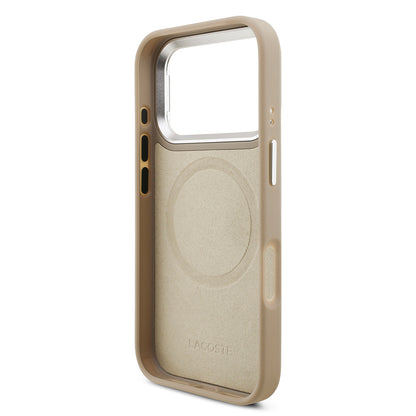 iPhone 17 Pro Kılıf Lacoste Orjinal Lisanslı M-safe Şarj Özellikli PU Pike Desenli Standlı Metal Logolu Kapak